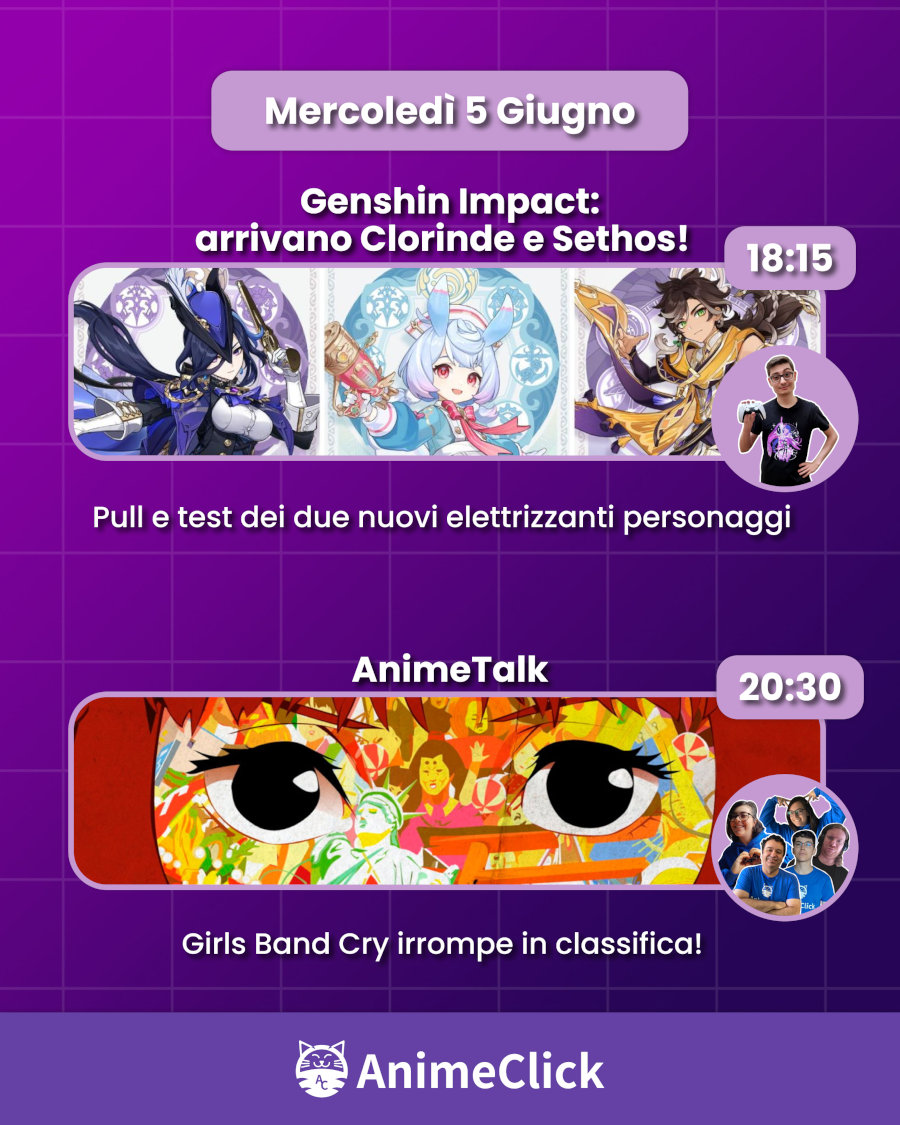 AnimeClick su Twitch: programma dal 3 al 9 giugno AnimeClick su Twitch: programma dal 3 al 9 giugno